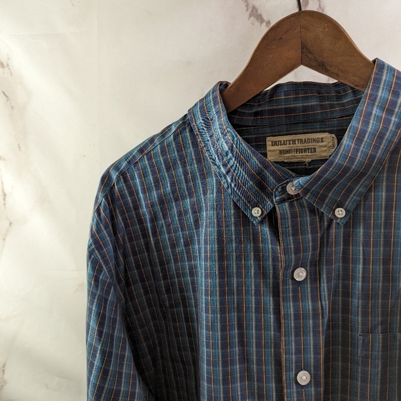 Duluth Shirt Mens 2XL Blue Button Down Plaid Long Sleeve Wrinkle Fighter Iron - Picture 2 of 11